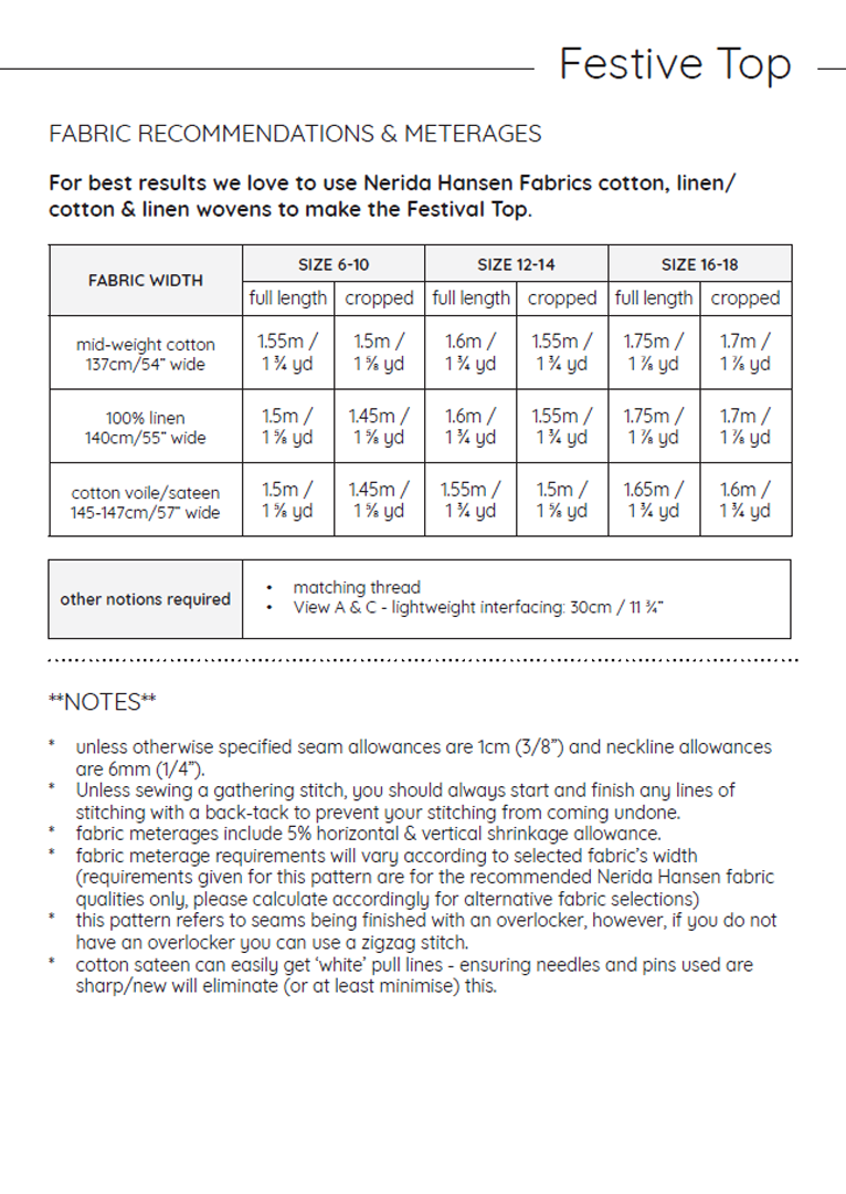 Festival Top PDF Sewing Pattern