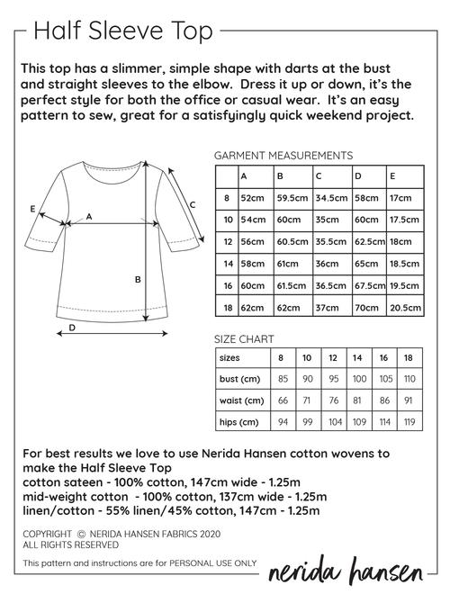 Half Sleeve Top PDF Sewing Pattern